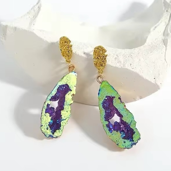 Van Gogh Style Abstract Painting Earrings- 2025 Trend (Simulated Natural Stone) - Picture 1 of 11